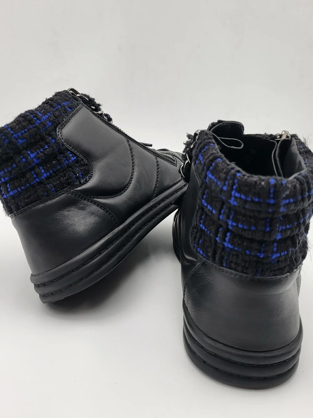 CHANEL LAMBSKIN LEATHER TWEED ZIPPED HI-TOP SNEAKERS 6.5. Authentic.